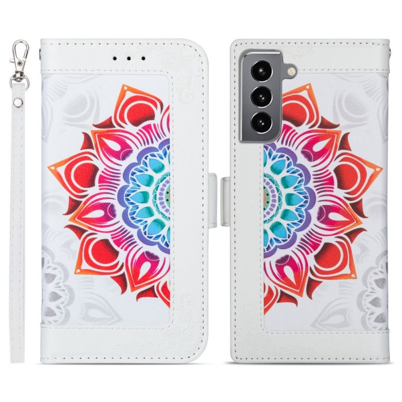 Læder Cover Samsung Galaxy S22 5G Med Snor Mandala Dekoration Med Rem