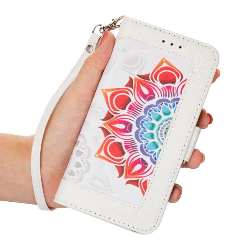 Læder Cover Samsung Galaxy S22 5G Med Snor Mandala Dekoration Med Rem