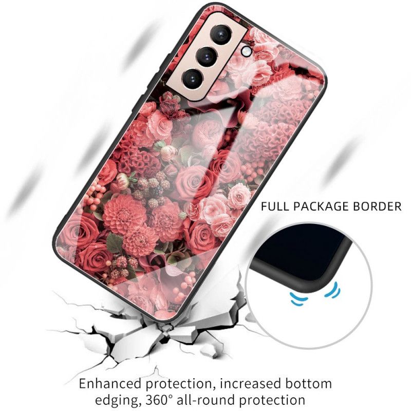 Mobilcover Samsung Galaxy S22 5G Hærdet Glas Lyserøde Blomster