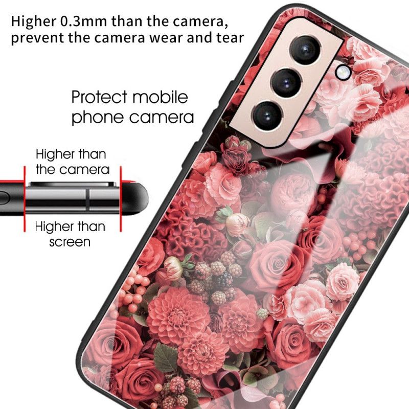 Mobilcover Samsung Galaxy S22 5G Hærdet Glas Lyserøde Blomster