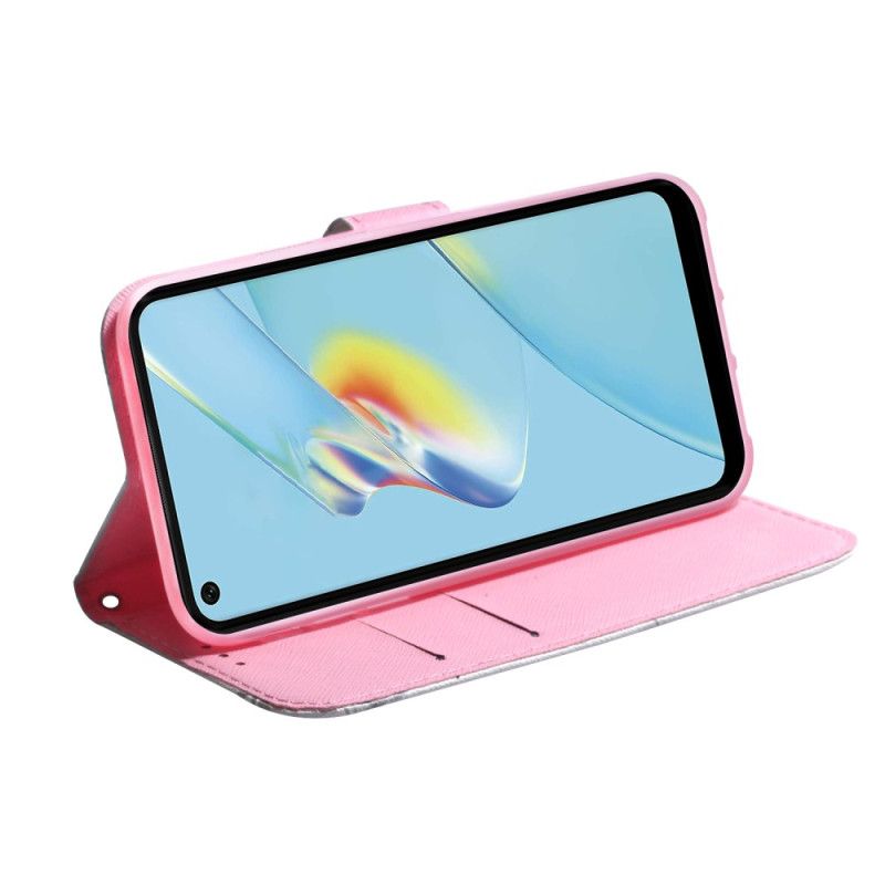 Læder Cover Oppo Reno 8 Lite Pink Blomst