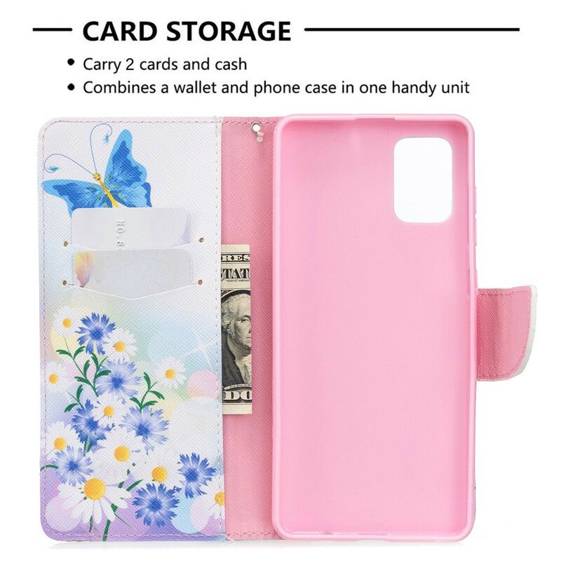 Flip Cover Samsung Galaxy A71 Malede Sommerfugle Og Blomster