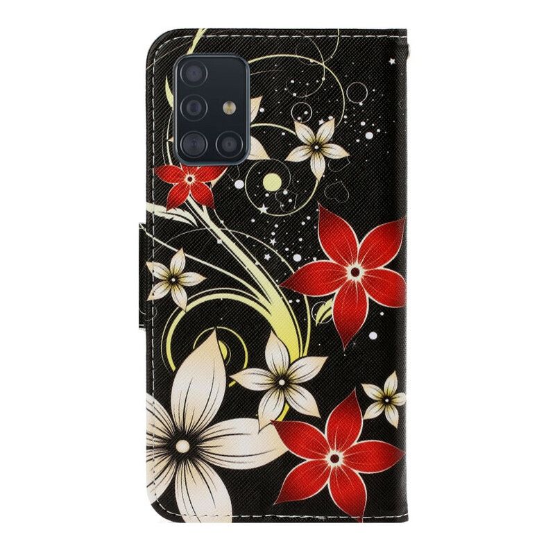 Flip Cover Samsung Galaxy A71 Med Snor Farverige Stropblomster