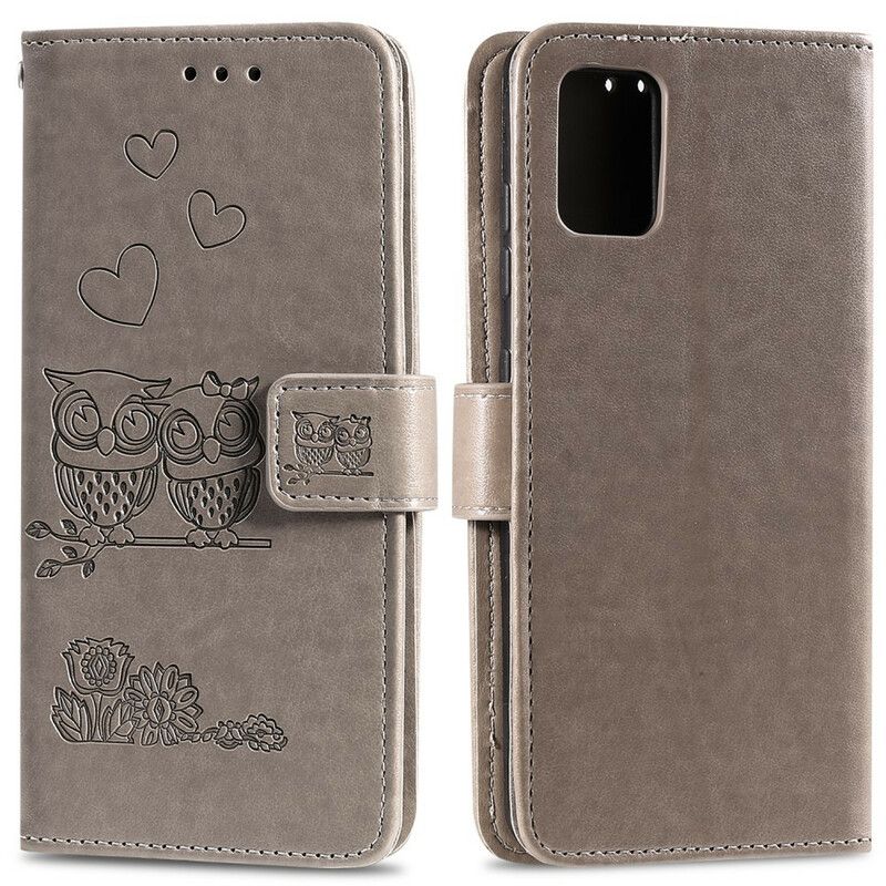 Flip Cover Samsung Galaxy A71 Med Snor Forelskede Strappy Ugler