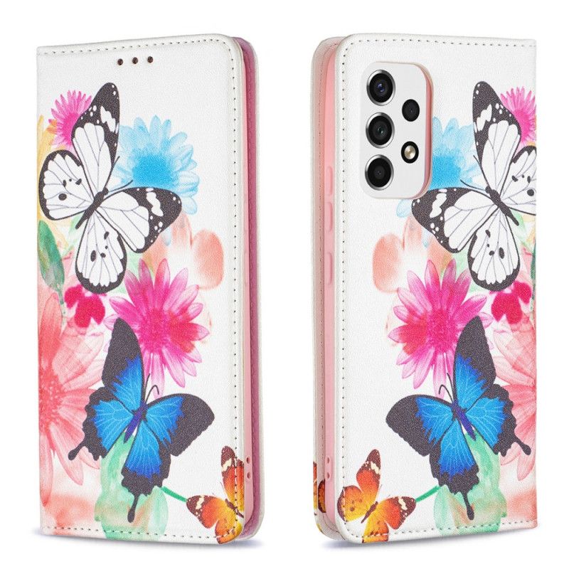 Cover Samsung Galaxy A53 5G Flip Cover Farverige Sommerfugle