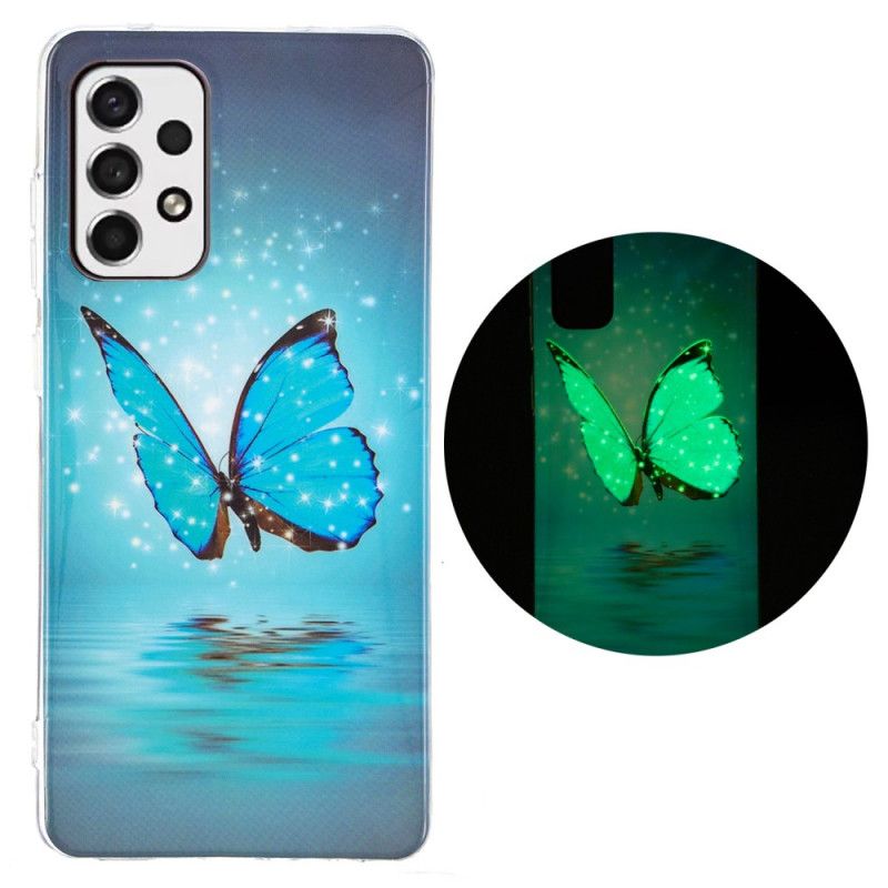 Cover Samsung Galaxy A53 5G Fluorescerende Blå Sommerfugl