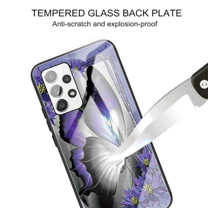 Cover Samsung Galaxy A53 5G Lilla Sommerfugl Hærdet Glas