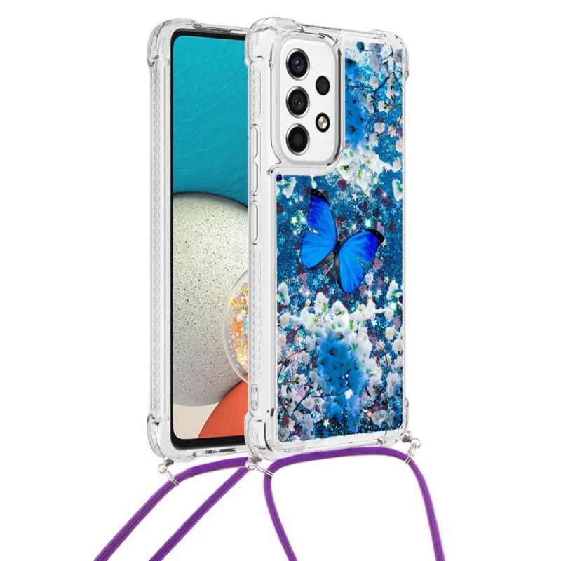 Cover Samsung Galaxy A53 5G Med Snor Sommerfugle Pailletter Snøre