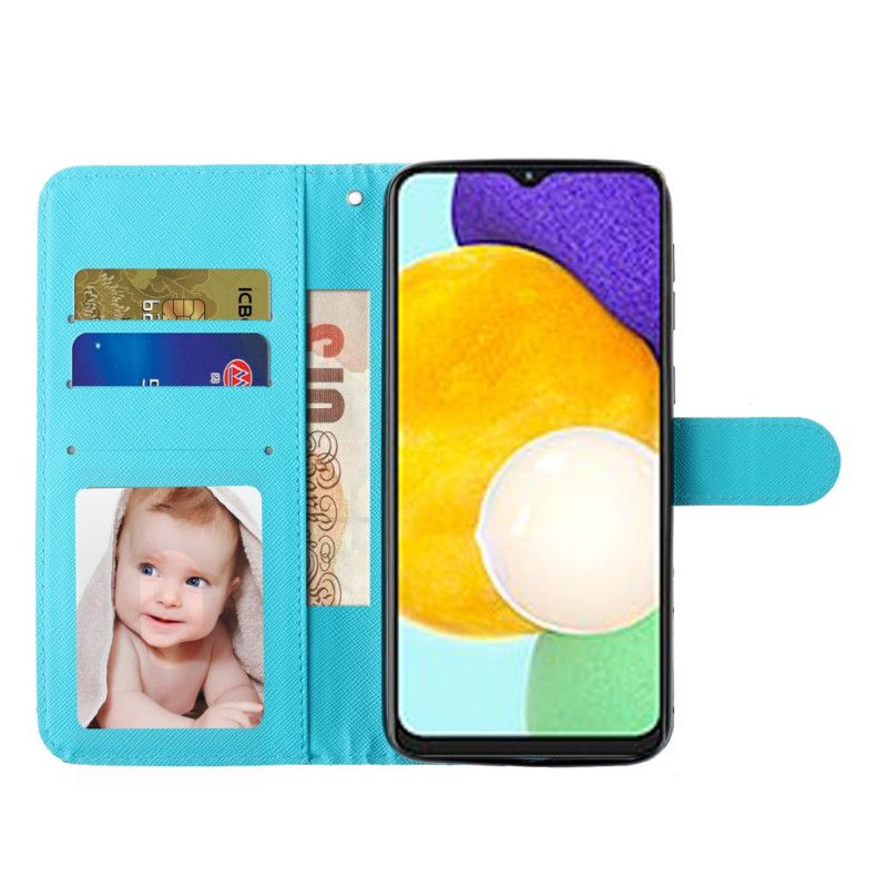 Flip Cover Samsung Galaxy A53 5G Med Snor Gylden Strap Sommerfugle