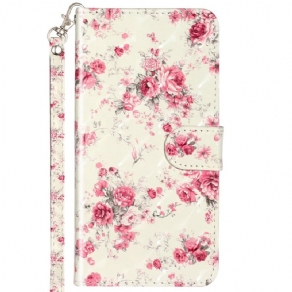 Læder Cover Samsung Galaxy A53 5G Med Snor Liberty Strap Blomster