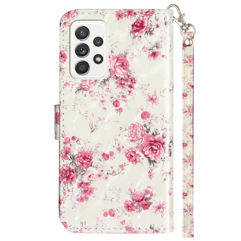 Læder Cover Samsung Galaxy A53 5G Med Snor Liberty Strap Blomster