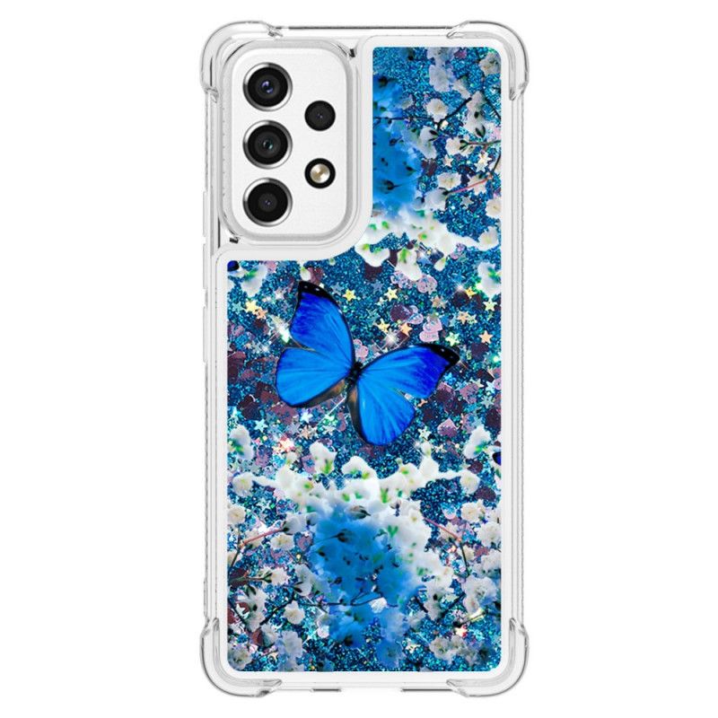 Mobilcover Samsung Galaxy A53 5G Blå Glitter Sommerfugle