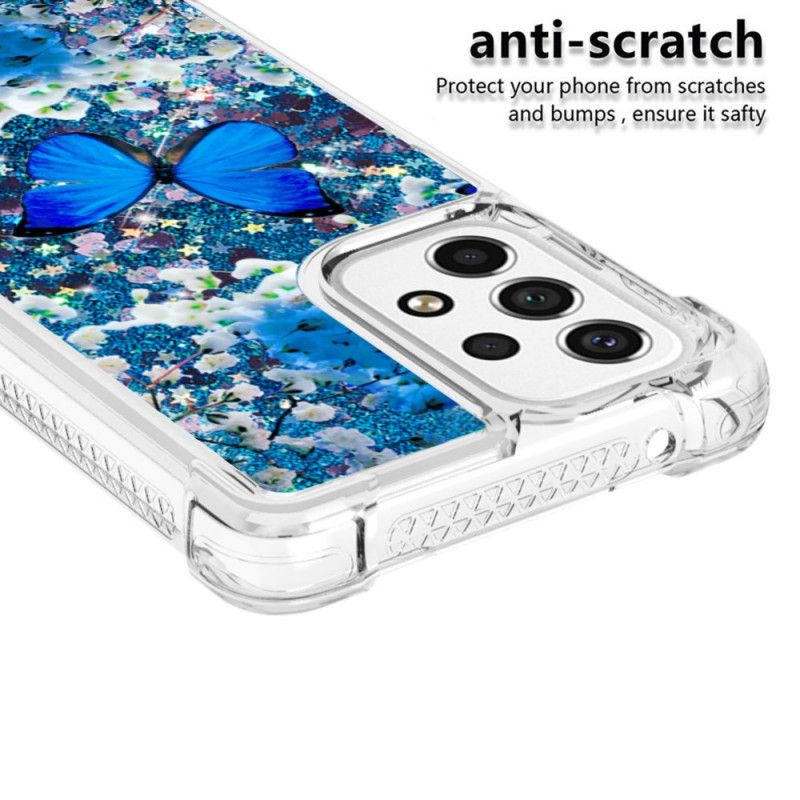 Mobilcover Samsung Galaxy A53 5G Blå Glitter Sommerfugle