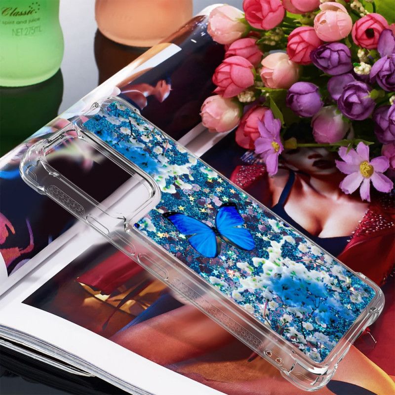 Mobilcover Samsung Galaxy A53 5G Blå Glitter Sommerfugle