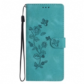 Flip Cover Til Xiaomi 14t Pro Blomstermønster Med Rem