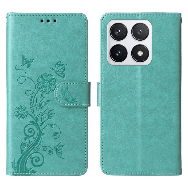 Flip Cover Xiaomi 14t Pro Sommerfugle Og Blomster Mønster