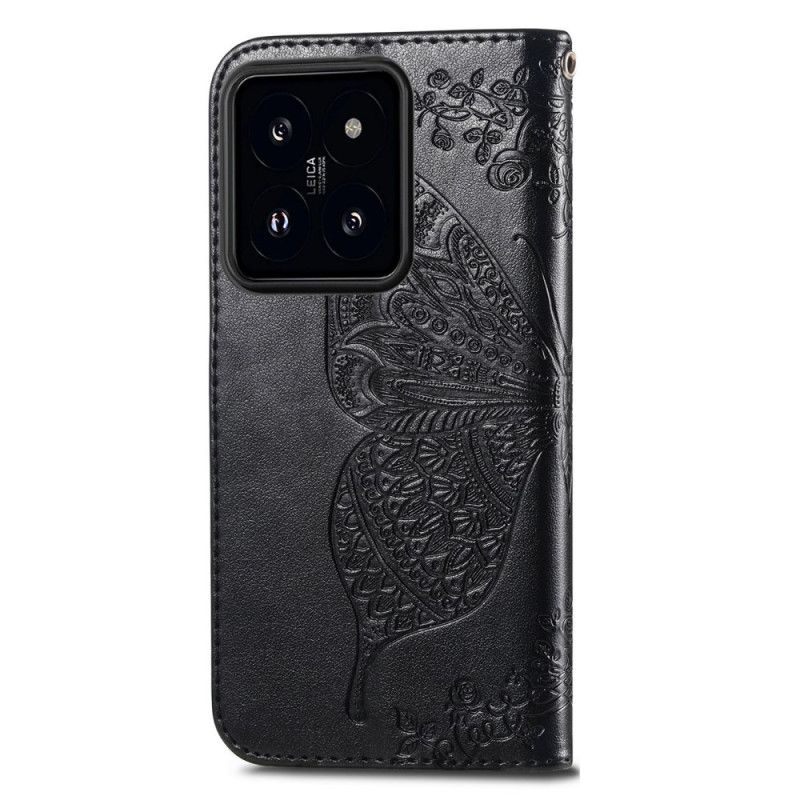 Læder Cover Xiaomi 14t Pro Telefon Etui Barok Sommerfugl