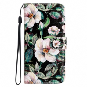 Læder Cover Xiaomi 14t Pro Telefon Etui Magnolia Mønster