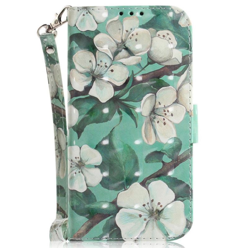 Flip Cover Sony Xperia 1 IV Med Snor Hvide Stropblomster