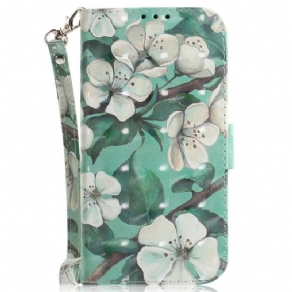 Flip Cover Sony Xperia 1 IV Med Snor Hvide Stropblomster