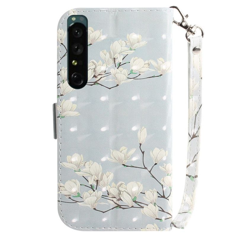 Flip Cover Sony Xperia 1 IV Med Snor Hvide Stropblomster