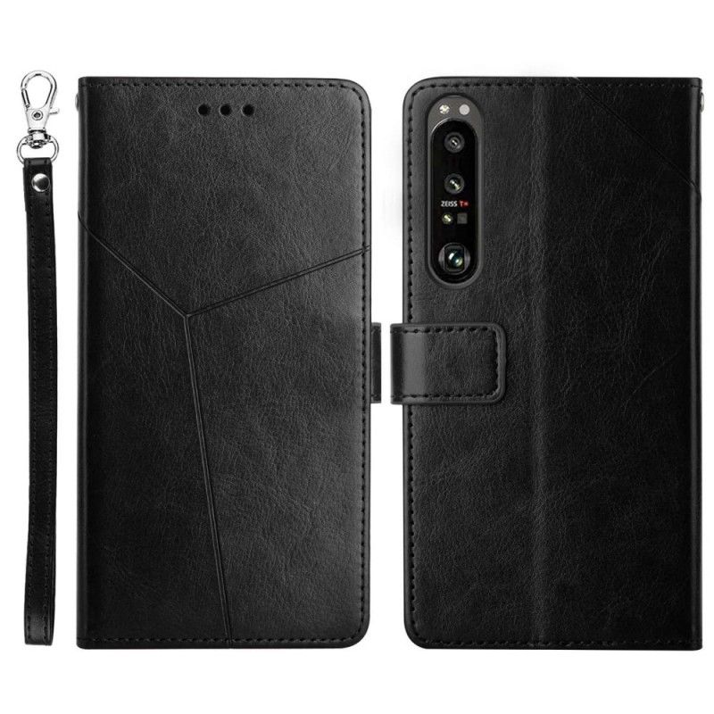 Flip Cover Sony Xperia 1 IV Med Snor Y Strappy Mønster