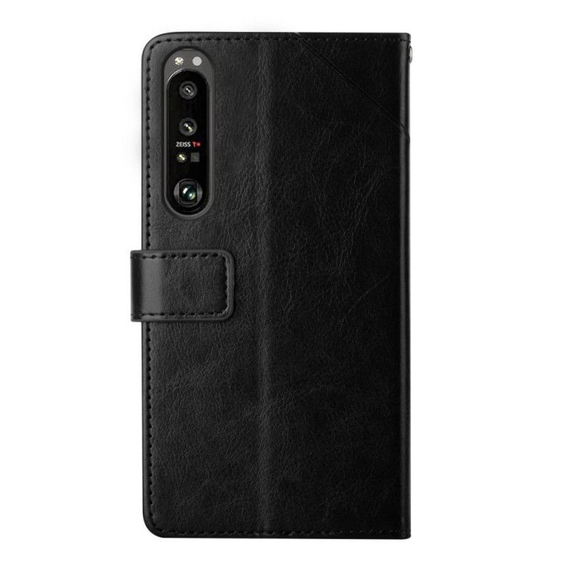 Flip Cover Sony Xperia 1 IV Med Snor Y Strappy Mønster