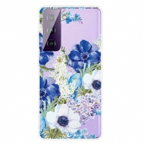 Cover Samsung Galaxy S21 FE Akvarel Blå Blomster