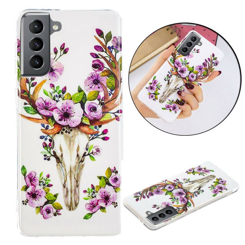 Cover Samsung Galaxy S21 FE Fluorescerende Blomsterelg