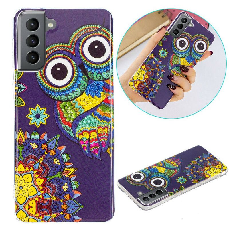 Cover Samsung Galaxy S21 FE Fluorescerende Ugle Mandala