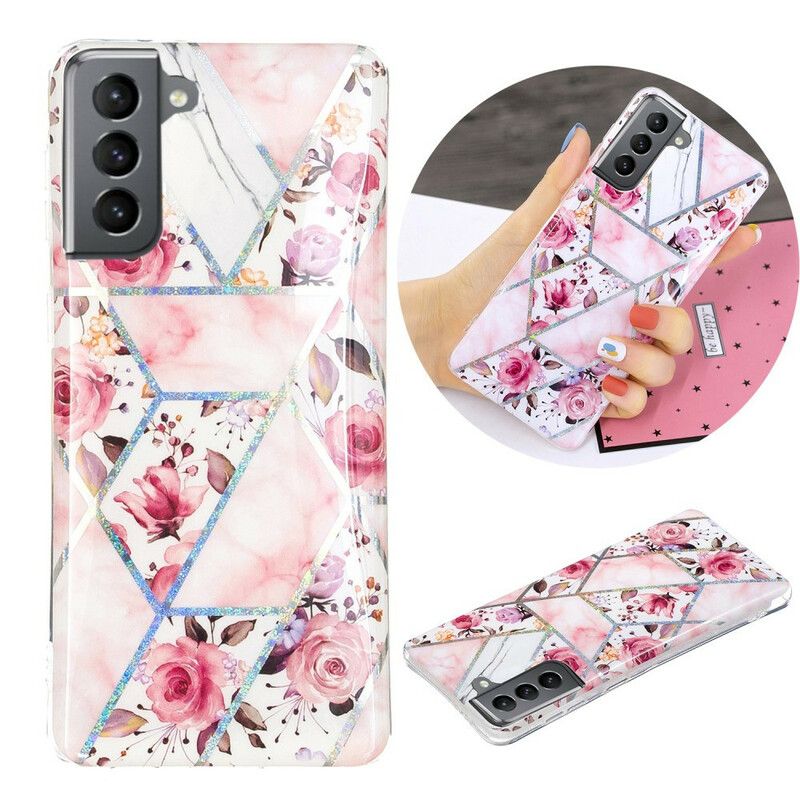 Cover Samsung Galaxy S21 FE Marmorerede Blomster