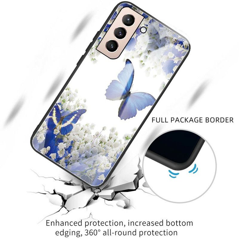 Cover Samsung Galaxy S21 FE Sommerfugledesign Af Hærdet Glas