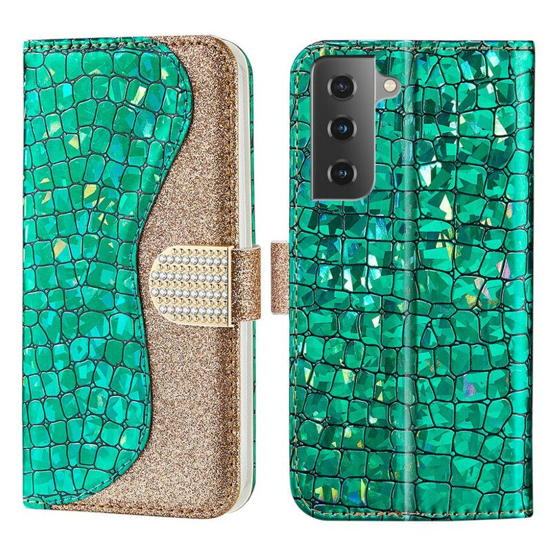 Flip Cover Samsung Galaxy S21 FE Croc Diamanter