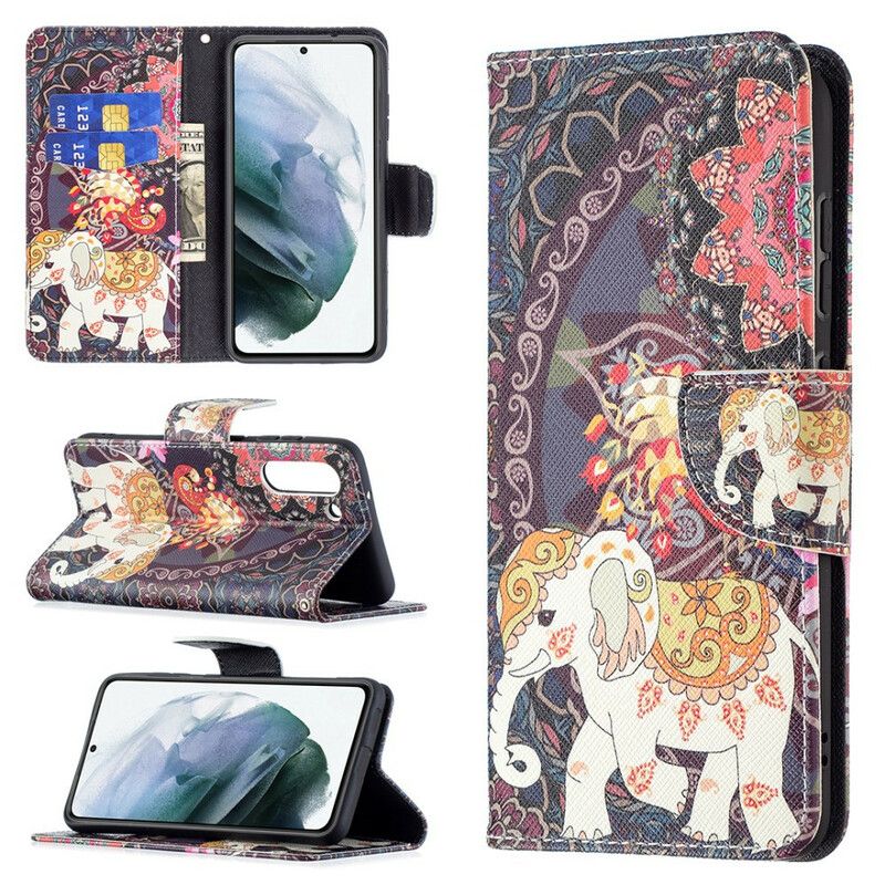 Flip Cover Samsung Galaxy S21 FE Etnisk Elefantmandala