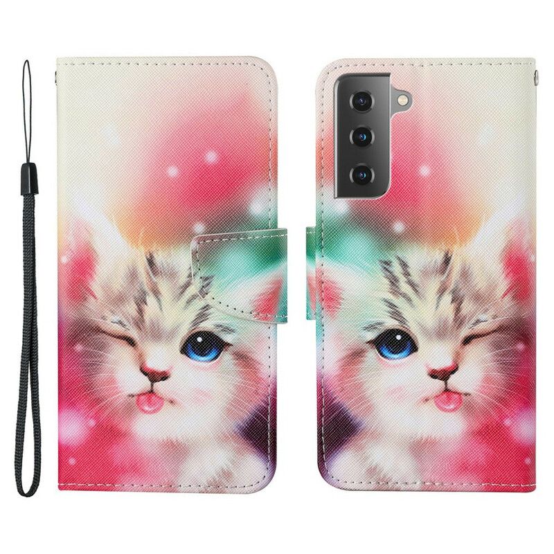 Flip Cover Samsung Galaxy S21 FE Kattehistorier Med Snor