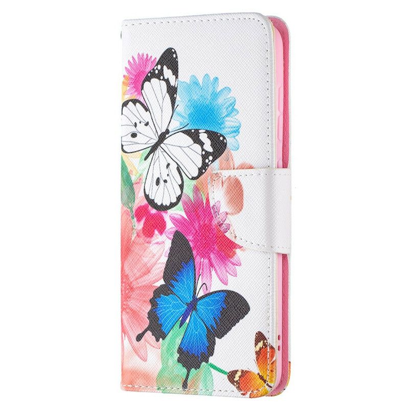 Flip Cover Samsung Galaxy S21 FE Malede Sommerfugle Og Blomster