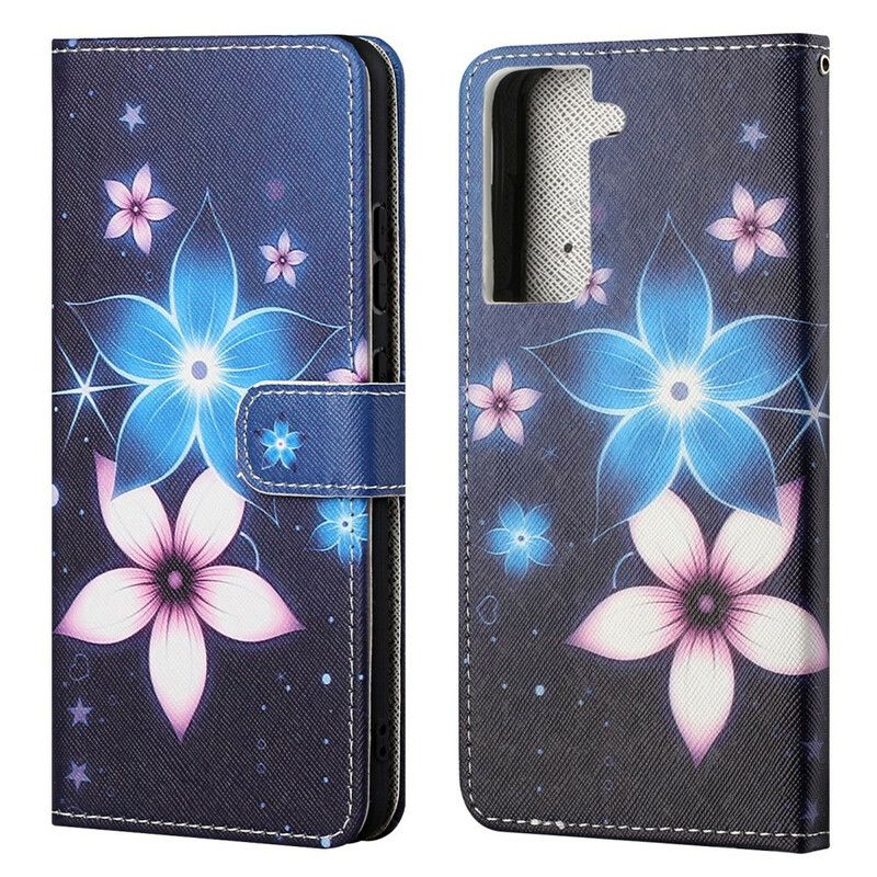 Flip Cover Samsung Galaxy S21 FE Med Snor Lunar Strap Blomster