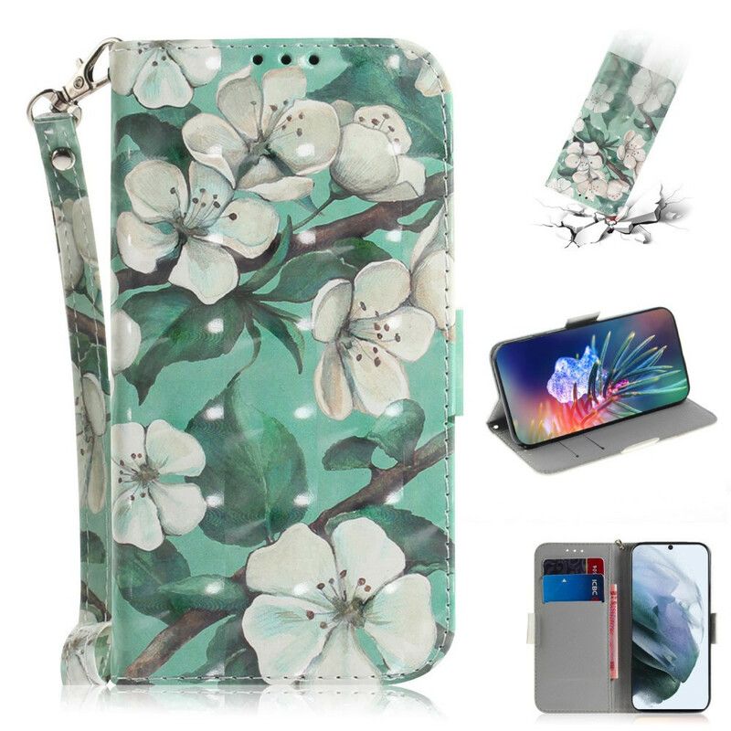 Flip Cover Samsung Galaxy S21 FE Med Snor Thong Blomstergren