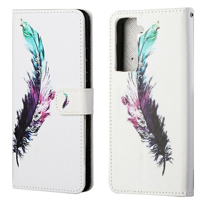 Flip Cover Samsung Galaxy S21 FE Med Snor Thong Fjer