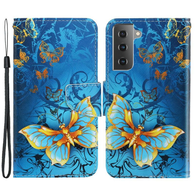 Flip Cover Samsung Galaxy S21 FE Med Snor Variationer Af Sommerfuglestrop