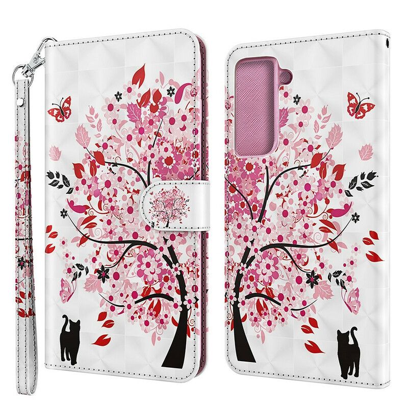 Flip Cover Samsung Galaxy S21 FE Pink Træ