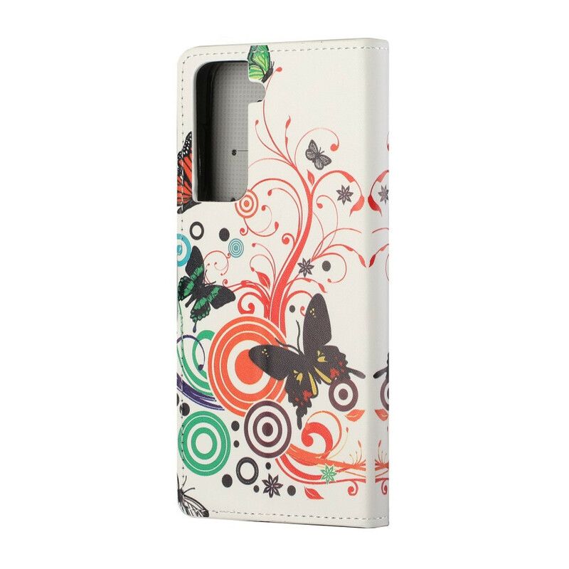 Flip Cover Samsung Galaxy S21 FE Sommerfugle Og Blomster