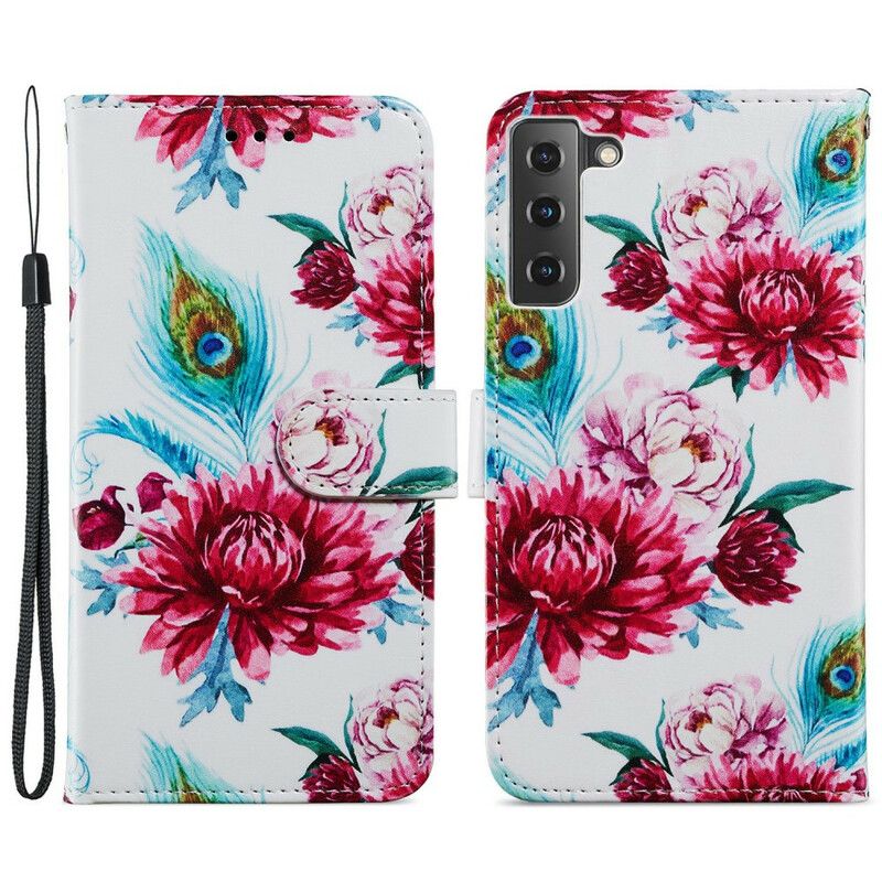 Læder Cover Samsung Galaxy S21 FE Intense Blomster