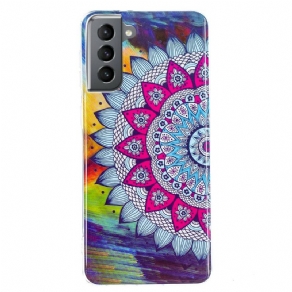 Mobilcover Samsung Galaxy S21 FE Fluorescerende Farverig Mandala