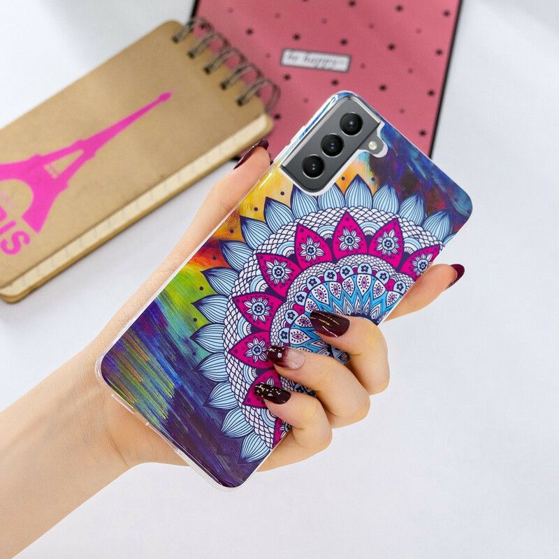 Mobilcover Samsung Galaxy S21 FE Fluorescerende Farverig Mandala