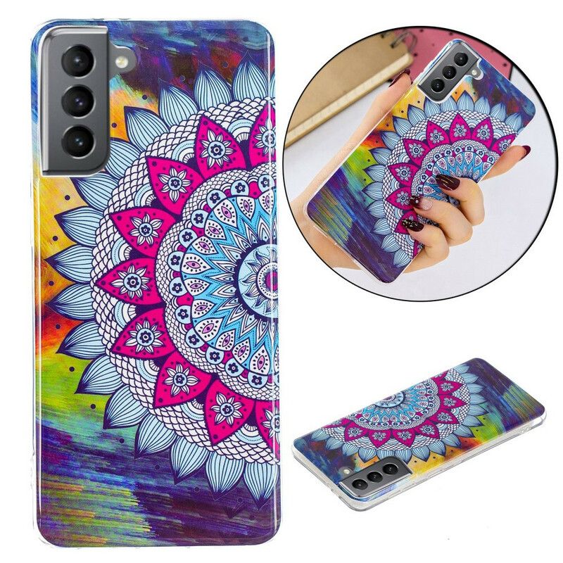 Mobilcover Samsung Galaxy S21 FE Fluorescerende Farverig Mandala