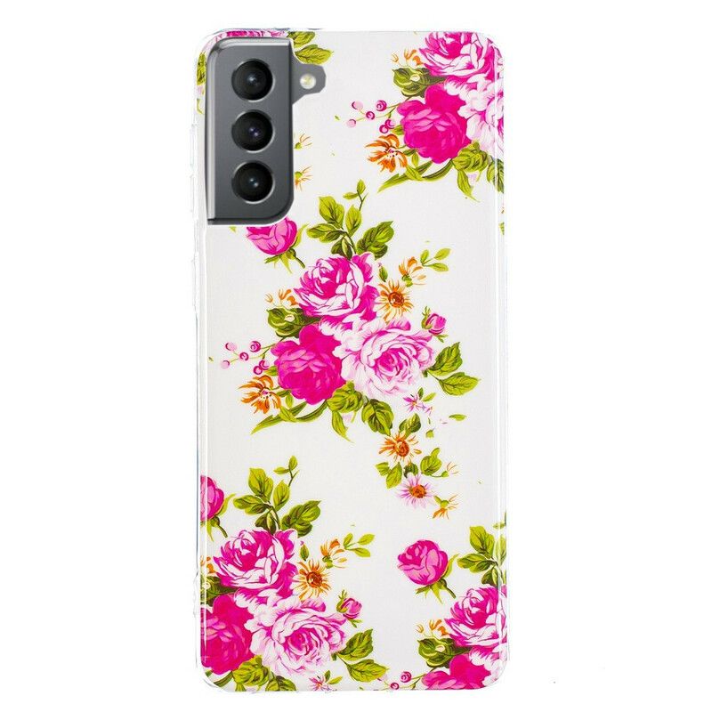 Mobilcover Samsung Galaxy S21 FE Fluorescerende Frihedsblomster