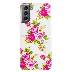 Mobilcover Samsung Galaxy S21 FE Fluorescerende Frihedsblomster