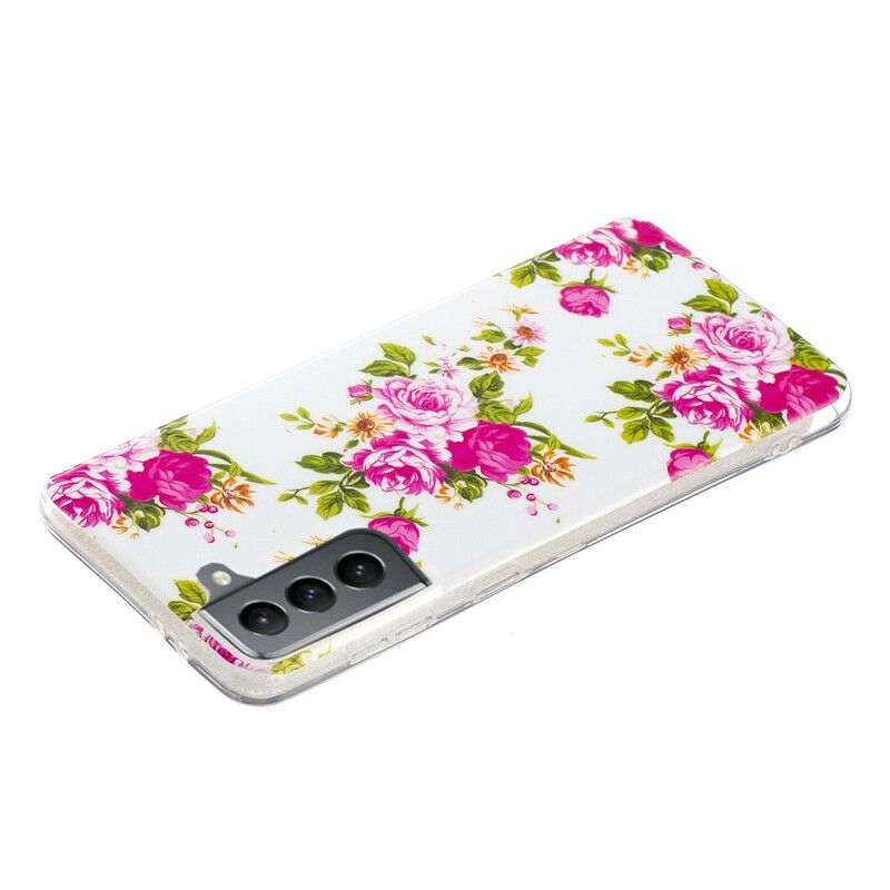 Mobilcover Samsung Galaxy S21 FE Fluorescerende Frihedsblomster