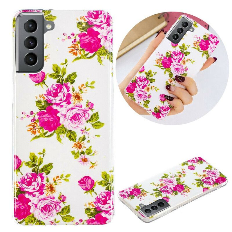 Mobilcover Samsung Galaxy S21 FE Fluorescerende Frihedsblomster